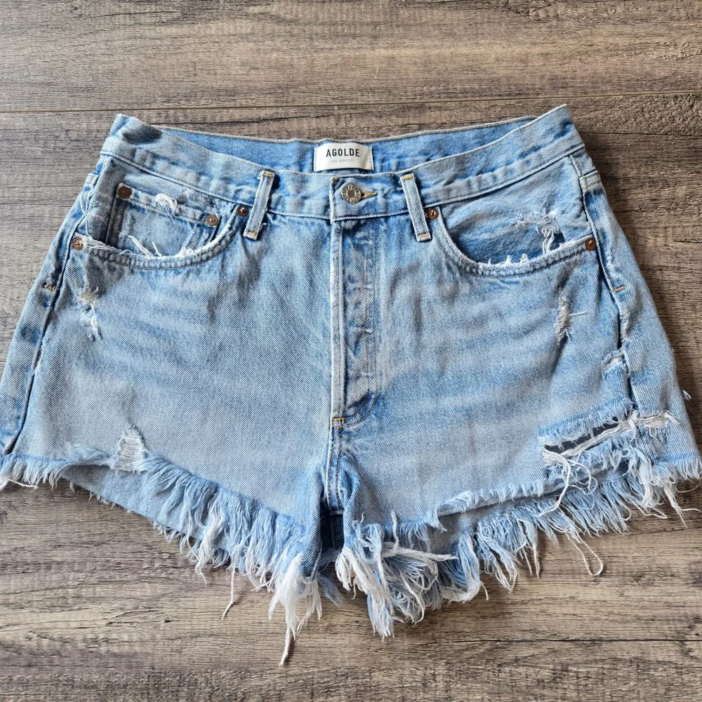 AGOLDE Parker High Rise Distressed Denim Shorts Light Wash Size 30 A026-811